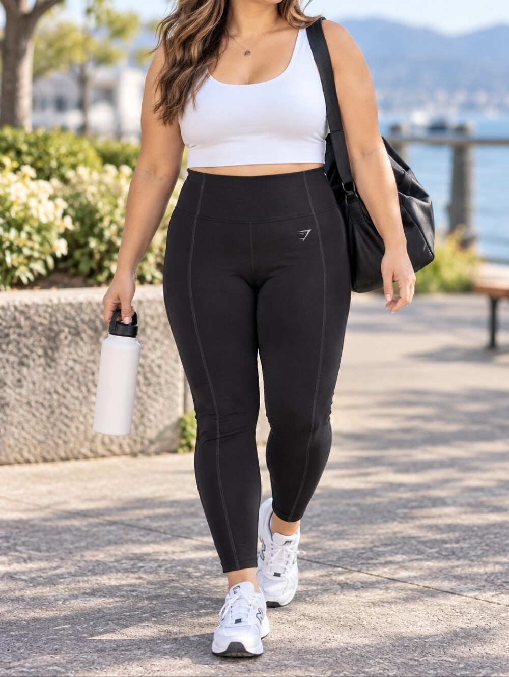 Gymshark Black High Waisted Ankle Leggings Seam Detail Activewear Travel Casual